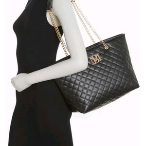 Badgley Mischka Quilted Chain Strap Bag Tote Purse Black